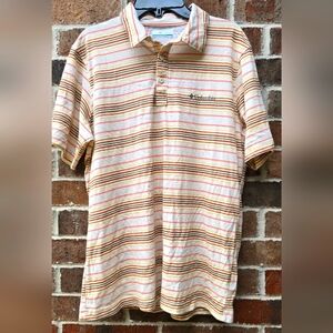 Columbia Cream and Brown Polo Shirt Casual Striped Design